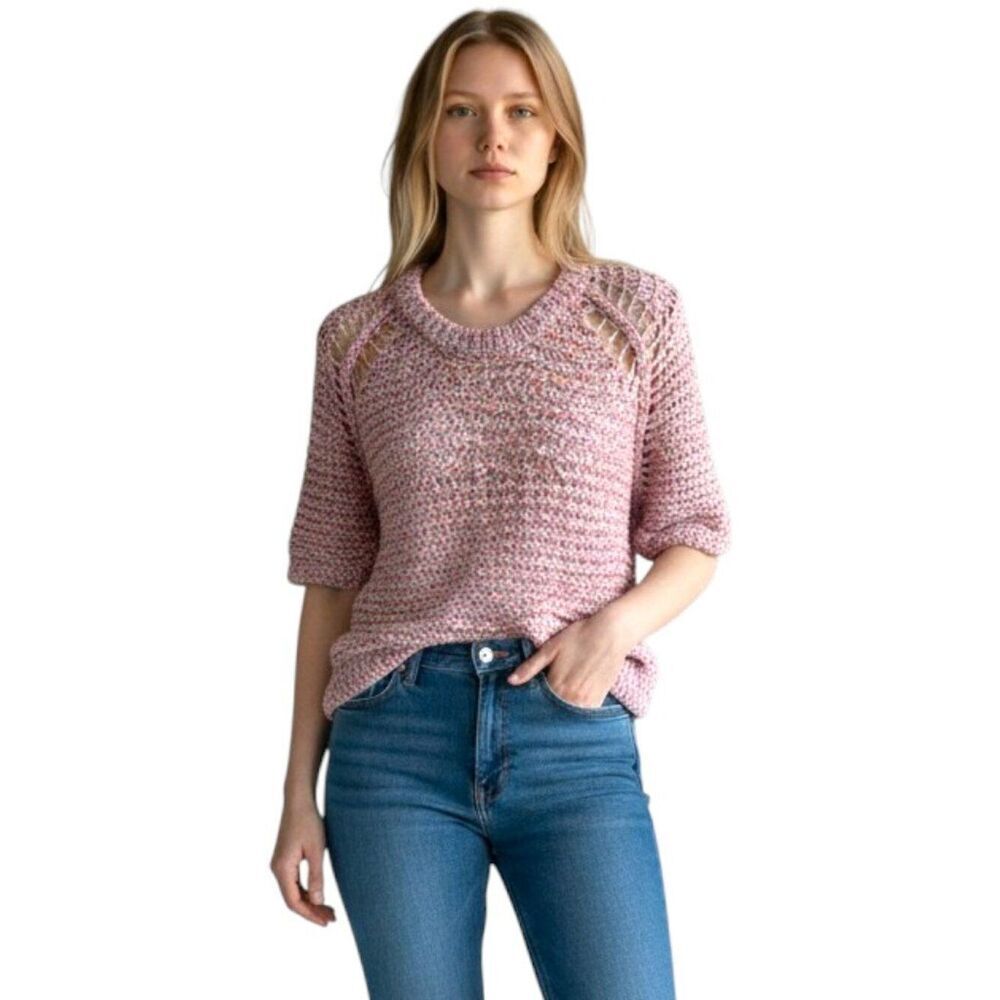 IRO Paris Kima Open Knit Sweater Size 2 Pink Multicolor Designer French Brand